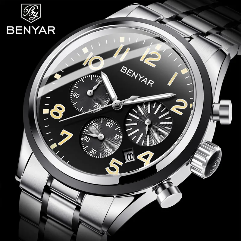 Фото BENYAR 2019 новые мужские часы бизнес военный хронограф водонепроницаемые Модные