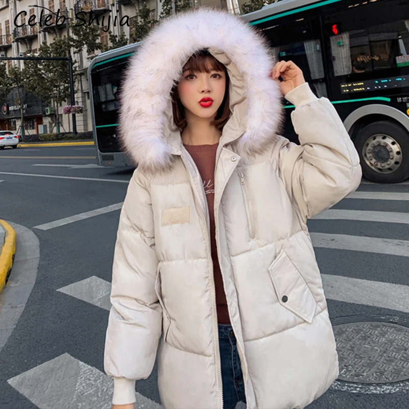 2019 New Winter coat Woman hooded with big fur artificial black Loose cotton parkas ladies jacket casaco feminino
2019 New Winter coat Woman hooded with big fur artificial black Loose cotton parkas ladies jacket casaco feminino