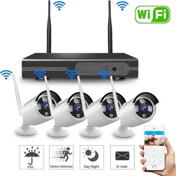 Weatherproof Plug and Play P2P Cloud Based 4CH 1MP 720P HD Wireless WiFi Camera NVR Kit For Indoor Outdoor Home Shope Security
Weatherproof Plug and Play P2P Cloud Based 4CH 1MP 720P HD Wireless WiFi Camera NVR Kit For Indoor Outdoor Home Shope Security