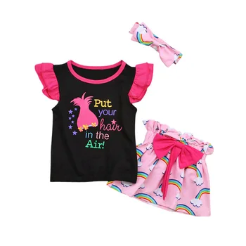 Children girl clothing sets summer butterfly knot rainbow print baby girl clothes cotton suits 
Children girl clothing sets summer butterfly knot rainbow print baby girl clothes cotton suits