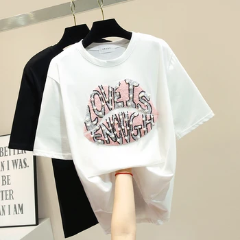 2019 Korea New Summer Beading Sequins Letter Short Sleeve T-shirt O Neck Loose Female Pullovers Tops Casual Students Tees White
2019 Korea New Summer Beading Sequins Letter Short Sleeve T-shirt O Neck Loose Female Pullovers Tops Casual Students Tees White