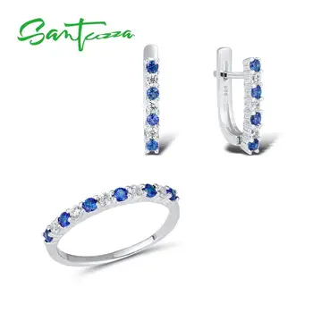 SANTUZZA Silver Jewelry Set For Women Blue-Created Spinels CZ Stone Ring Earrings Set 925 Sterling Silver Fashion Jewelry Set
SANTUZZA Silver Jewelry Set For Women Blue-Created Spinels CZ Stone Ring Earrings Set 925 Sterling Silver Fashion Jewelry Set