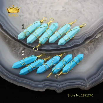 10pcs 6x30mm Blue Turquoises Howlite Double Hexagon Points Wire Wrapped Gold Copper Stones Charms Pendants for Necklace HS11
10pcs 6x30mm Blue Turquoises Howlite Double Hexagon Points Wire Wrapped Gold Copper Stones Charms Pendants for Necklace HS11