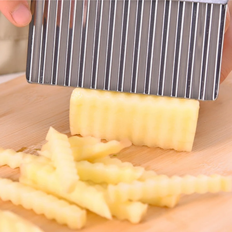 Potato French Fry Cutter Stainless Steel Kitchen Accessories Serrated Blade Easy Slicing Banana Fruits Potato Wave Knife Chopper
Potato French Fry Cutter Stainless Steel Kitchen Accessories Serrated Blade Easy Slicing Banana Fruits Potato Wave Knife Chopper