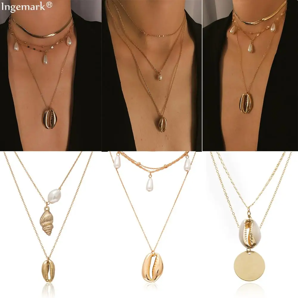 Ingemark Bohemian Layered Shell Pendant Choker Necklace Statement Alloy SeaShell Cowrie Conch Long Chain Necklaces Collar 2019
Ingemark Bohemian Layered Shell Pendant Choker Necklace Statement Alloy SeaShell Cowrie Conch Long Chain Necklaces Collar 2019