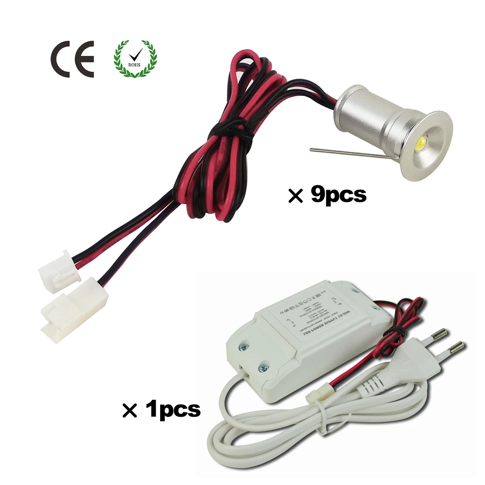 Description Picture 3 of itemIndoor Mini LED Spotlight 9PCS 1W With Driver Dimmable 85-277V Recessed Ceiling Light Kitchen Stairs Showcase Cabinet Downlight