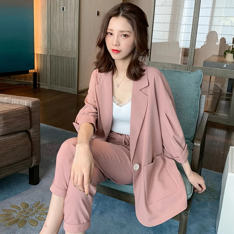 BGTEEVER Summer Women Pant Suits Half-sleeve One Button Jacket Blazer & Elastic Waist Pencil Pants Casual Female 2 Pieces Set
BGTEEVER Summer Women Pant Suits Half-sleeve One Button Jacket Blazer & Elastic Waist Pencil Pants Casual Female 2 Pieces Set