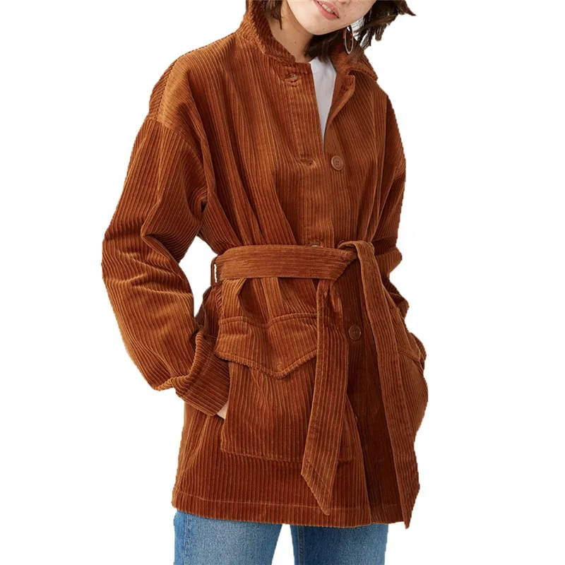 spring autumn western style fashion loose solid color pockets long sleeve SM L XL XXL brown woman Casual long corduroy jacket
spring autumn western style fashion loose solid color pockets long sleeve SM L XL XXL brown woman Casual long corduroy jacket