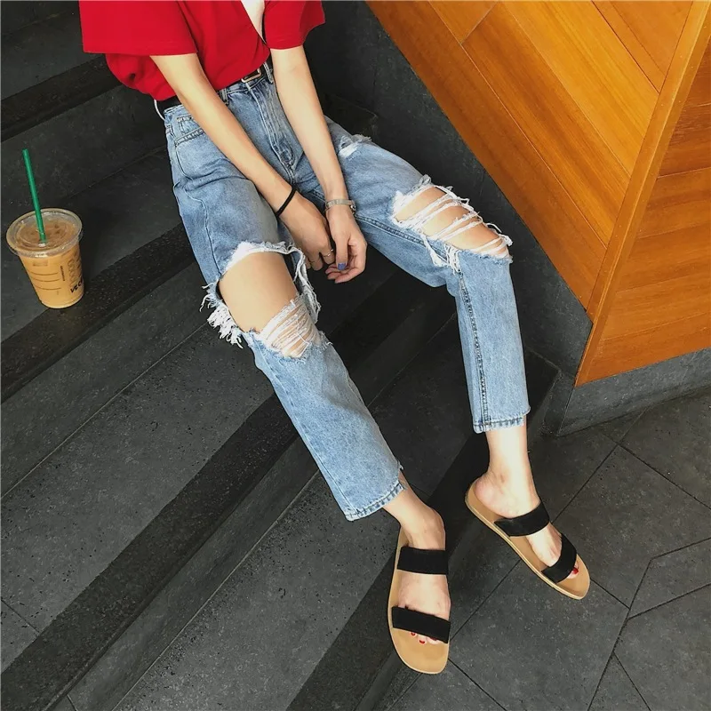 New Korean Hole Straight Womens Jeans Vintage High Waisted Korean Denim Jeans Washed Jeans Feminino
New Korean Hole Straight Womens Jeans Vintage High Waisted Korean Denim Jeans Washed Jeans Feminino