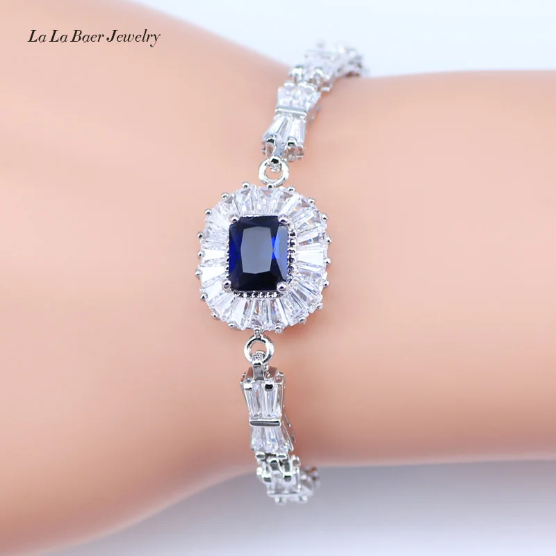 

L&B A very Nice Present For Women Wedding/party/Birthday Dubai Style Blue crystal White Zircon Health Bracelets