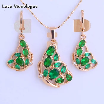 Love Monologue Creative Green Crystal CZ Butterfly Jewelry Sets For Women Gold Color Fashion Jewelry X0273
Love Monologue Creative Green Crystal CZ Butterfly Jewelry Sets For Women Gold Color Fashion Jewelry X0273