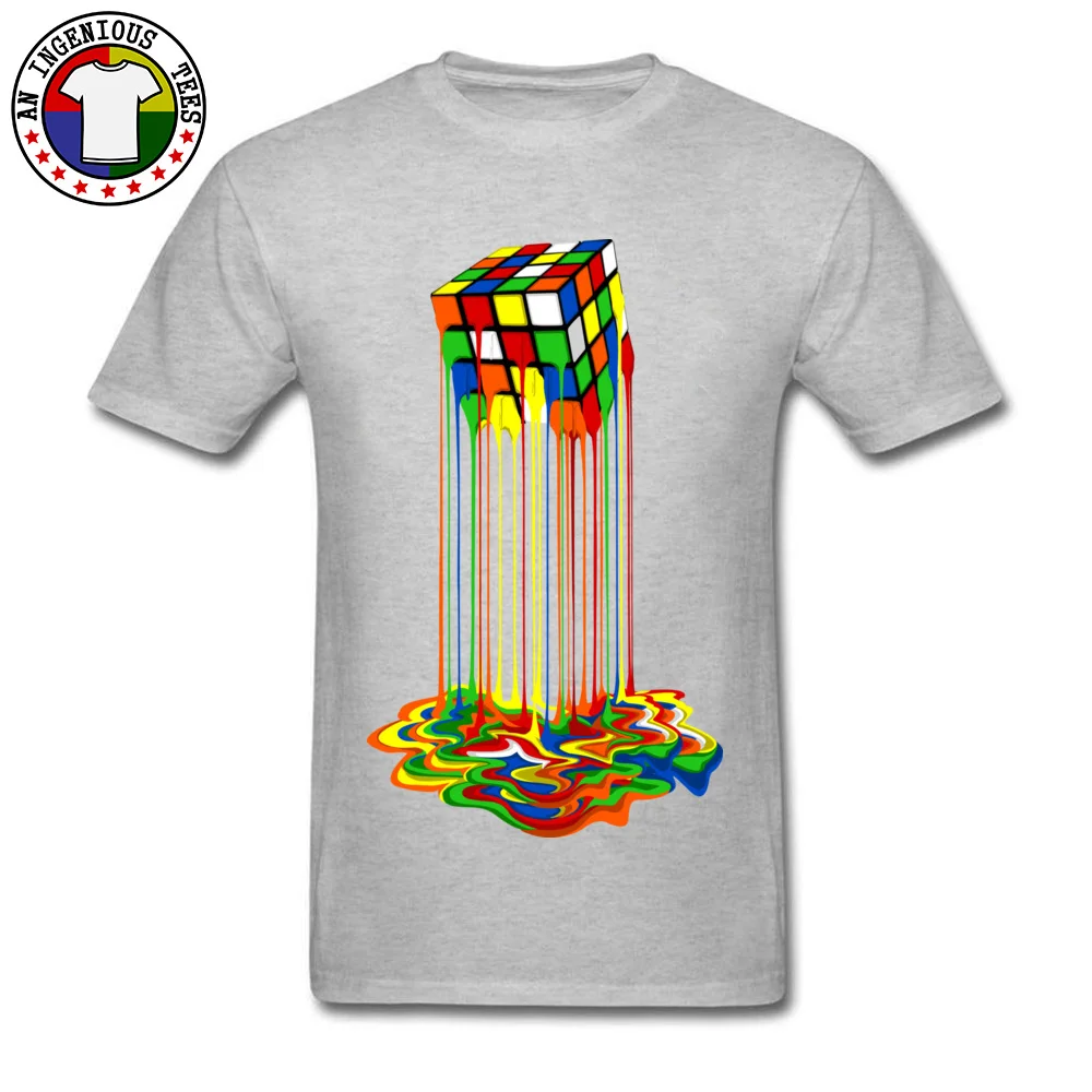 Rainbow Abstraction melted rubix cube Tops Tees Brand New O Neck Casual Short Sleeve Pure Cotton Young T-Shirt Gift Tops & Tees Rainbow Abstraction melted rubix cube grey