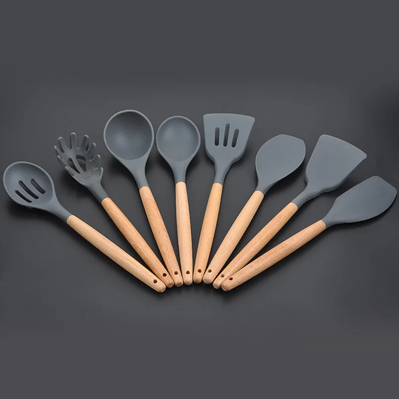 8pc/set Food Grade Silicone Kitchen Tools With Wooden Handle Non-stick Slotted Turner Spatula Ladle Spoon Set Kitchen Utensils
8pc/set Food Grade Silicone Kitchen Tools With Wooden Handle Non-stick Slotted Turner Spatula Ladle Spoon Set Kitchen Utensils