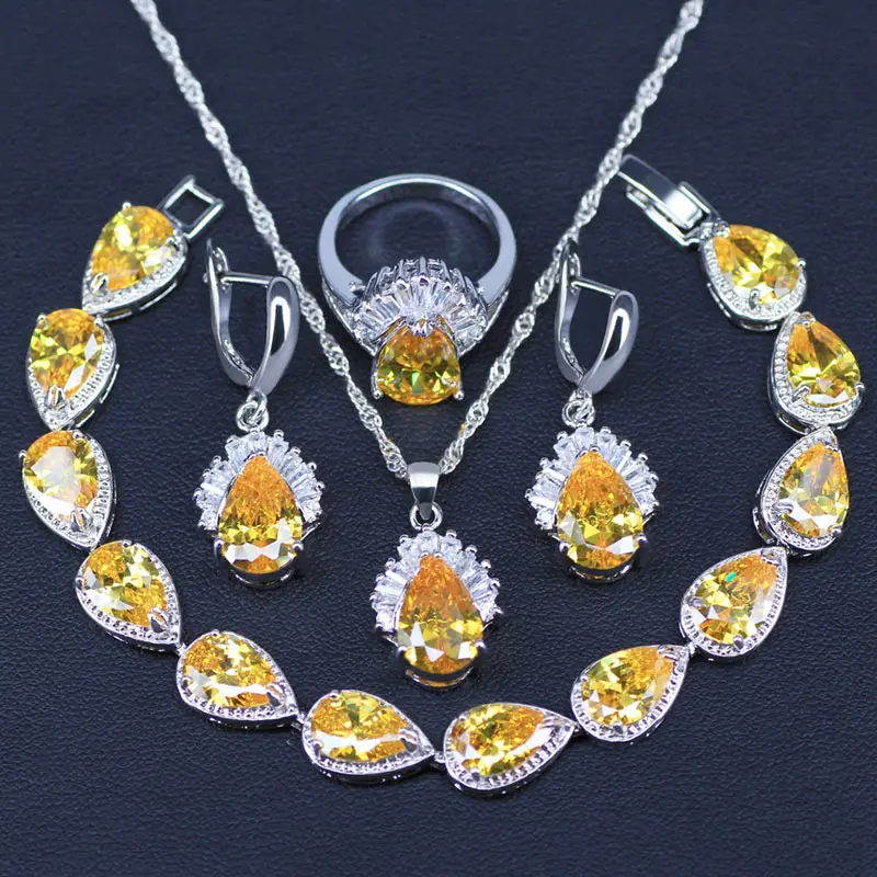925 Sterling Silver Jewelry Yellow Cubic Zirconia Jewelry Sets For Women Earrings/Pendant/Necklace/Rings/Bracelets Sets 
925 Sterling Silver Jewelry Yellow Cubic Zirconia Jewelry Sets For Women Earrings/Pendant/Necklace/Rings/Bracelets Sets