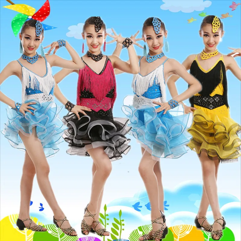 Фото Платье для латиноамериканских танцев девочек с кисточками Юбка сальсы и Танго