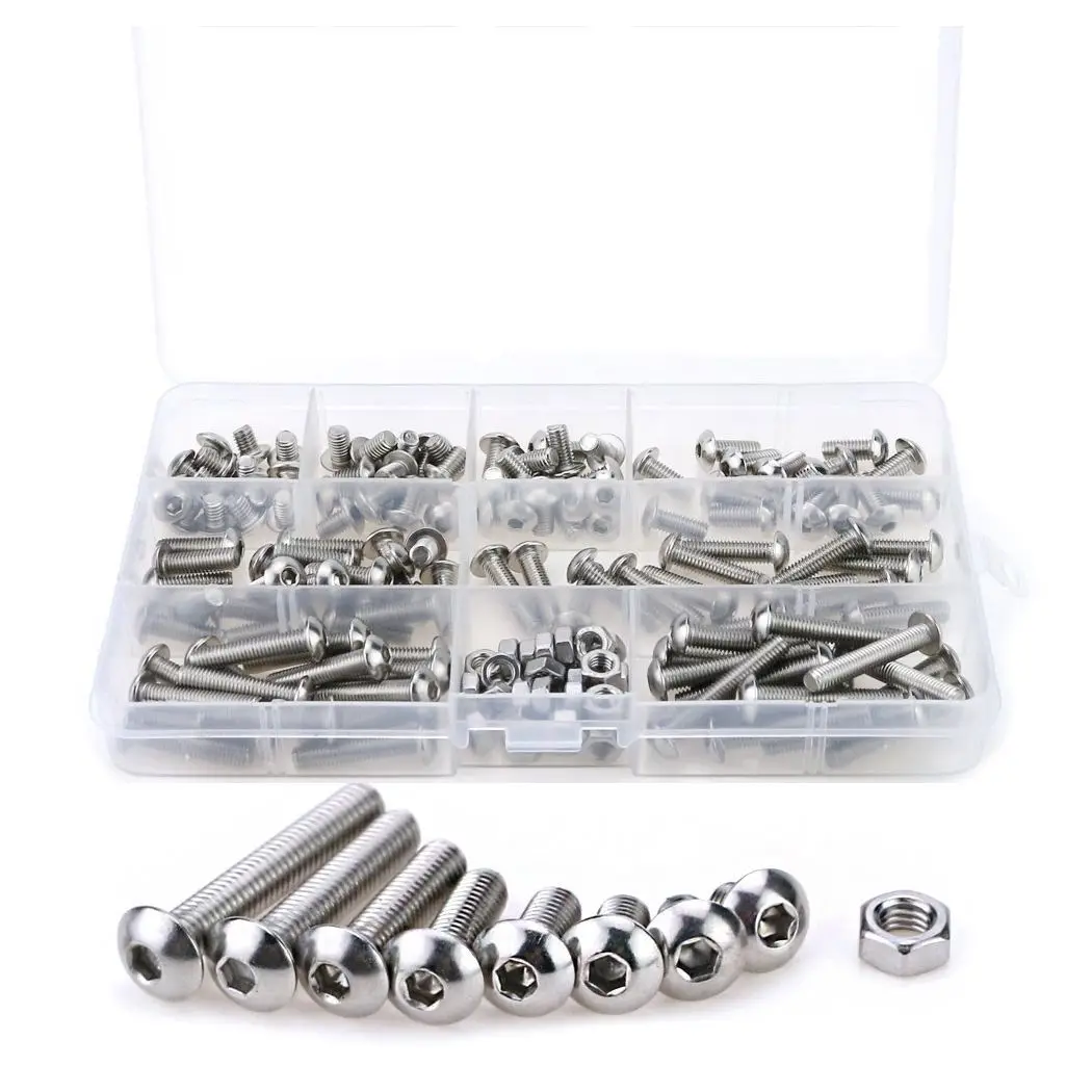 Useful 150Pcs M5 Stainless Steel Button Head Hex Socket Head Cap Bolts Screws Nuts Assortment Kit
Useful 150Pcs M5 Stainless Steel Button Head Hex Socket Head Cap Bolts Screws Nuts Assortment Kit