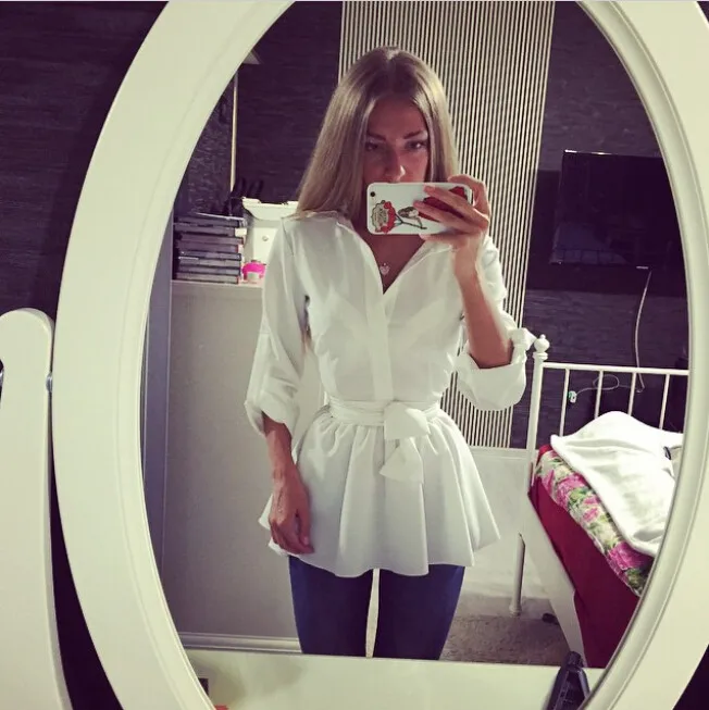 New 2018 arrival Women High Waist Loose White Button Sashes Chiffon Tops Long Sleeve Long Blouse
New 2018 arrival Women High Waist Loose White Button Sashes Chiffon Tops Long Sleeve Long Blouse