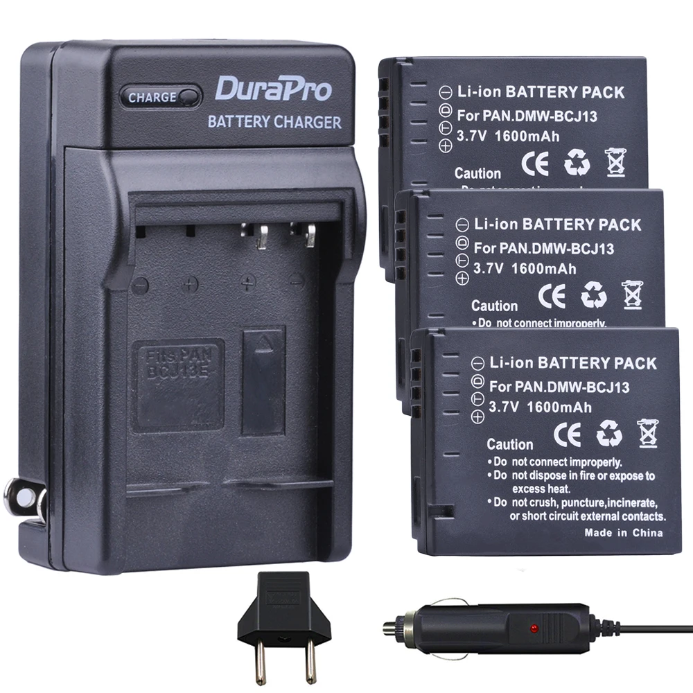 

3pc 1600mAH DMW-BCJ13 DMW BCJ13 Rechargeable Li-ion Battery + Car Charger + EU Plug For Panasonic DMC LX5 LX5 LX5GK LX5K LX5W