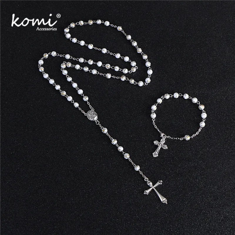 KOMi New Fashion White Stone Bead Hand Necklace Bracelet Set Simply Cross Rose Flower Jewelry Religion Rosary Gift R-117
KOMi New Fashion White Stone Bead Hand Necklace Bracelet Set Simply Cross Rose Flower Jewelry Religion Rosary Gift R-117