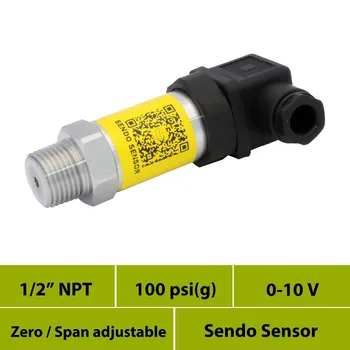 0-10V pressure sensor transmitter, 0 to 100psi gauge pressure, 1 2 npt male thread, Hirschmann connection, affordable low price
0-10V pressure sensor transmitter, 0 to 100psi gauge pressure, 1 2 npt male thread, Hirschmann connection, affordable low price