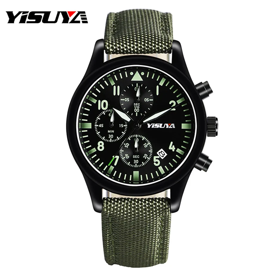 YISUYA Military Watches Men Army Sport Day Date Chronograph Man's Quartz Wristwatches Nylon Leather Analog Stylish Clock 2017
YISUYA Military Watches Men Army Sport Day Date Chronograph Man's Quartz Wristwatches Nylon Leather Analog Stylish Clock 2017