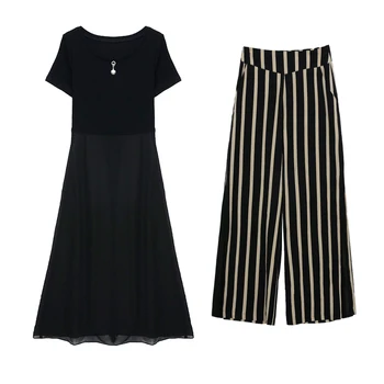2018 new summer office lady 2 pieces set long black chiffon pearl blouse and wide leg striped pant women elegant pant suits
2018 new summer office lady 2 pieces set long black chiffon pearl blouse and wide leg striped pant women elegant pant suits