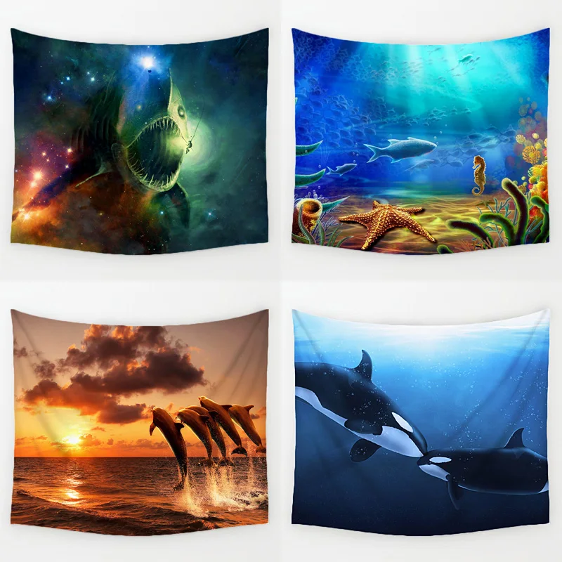 

Comwarm Funny Joyous Ocean Animals Series Swimming Dolphin Killer Whale Pattern Wall Hanging Polyester Tapestry Home Decor Art