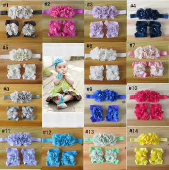 50 sets/lot , Barefoot Sandals Baby Girl Barefoot Sandal and Headband Set