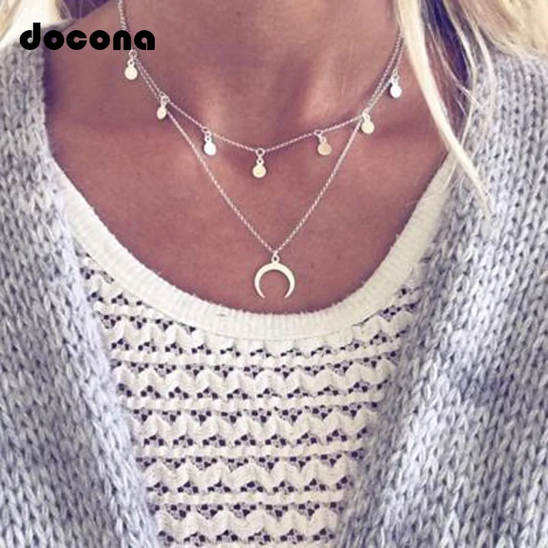 Docona Bohemian Silver Color Wafer Horn Pendant Necklace for Women Charms Layered Necklaces Boho Jewelry Collars 6376
Docona Bohemian Silver Color Wafer Horn Pendant Necklace for Women Charms Layered Necklaces Boho Jewelry Collars 6376