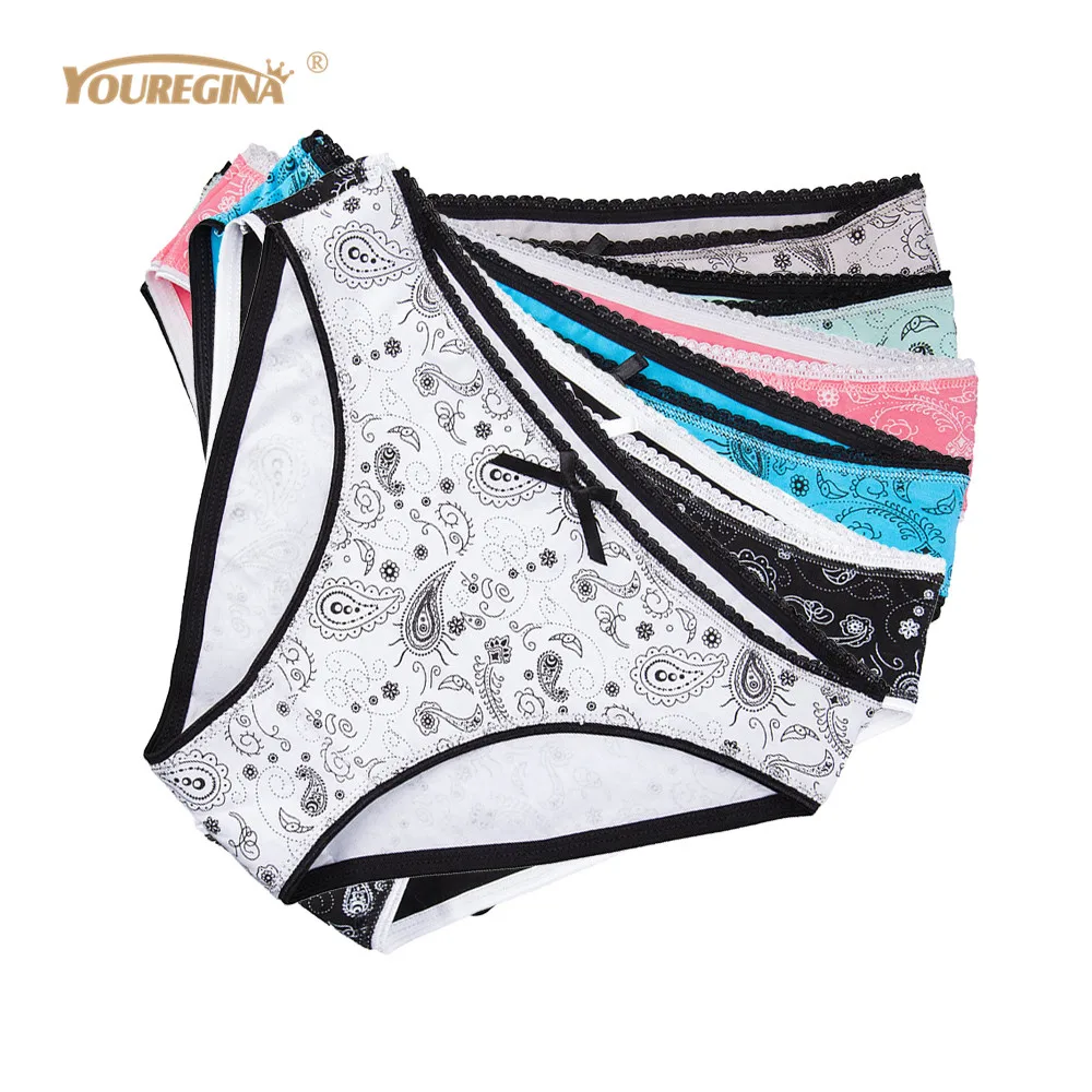 YOUREGINA Women's Briefs Bow Low Rise Waist Cotton Underwear Print Style Femme Breathable Sexy Woman Panties6pcs/set 
YOUREGINA Women's Briefs Bow Low Rise Waist Cotton Underwear Print Style Femme Breathable Sexy Woman Panties6pcs/set