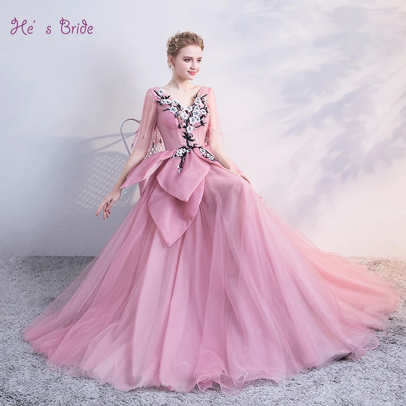 He's Bride Pink New Sweet Elegant Evening Dresses V-neck Half Sleeves Floor-Length Appliques Lace Prom Party Gown Robe De Soiree
He's Bride Pink New Sweet Elegant Evening Dresses V-neck Half Sleeves Floor-Length Appliques Lace Prom Party Gown Robe De Soiree