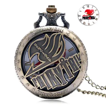 

Vintage Animate Fairy Tail Pattern Pocket Watch Hollow Natus Dragneel Design Vintage Quartz Fob Watch With Necklace Chain Clock