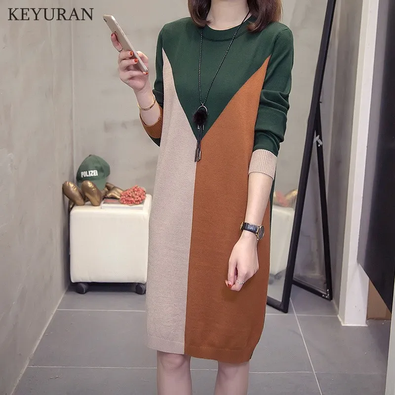 2019 Plus Size 4XL New Women Autumn Winter Sweater Dress Female Long Sleeve Patchwork Fashion Middle Long Knit Pullovers Tops
2019 Plus Size 4XL New Women Autumn Winter Sweater Dress Female Long Sleeve Patchwork Fashion Middle Long Knit Pullovers Tops
