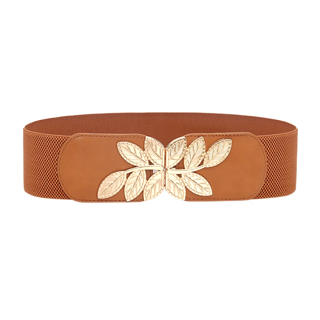 Women Belts Luxury Brand High Quality Stretch Elastic Waist Belt Leaves Shaped Gold Metal Buckle Belt For Dress ceinture femme
Women Belts Luxury Brand High Quality Stretch Elastic Waist Belt Leaves Shaped Gold Metal Buckle Belt For Dress ceinture femme