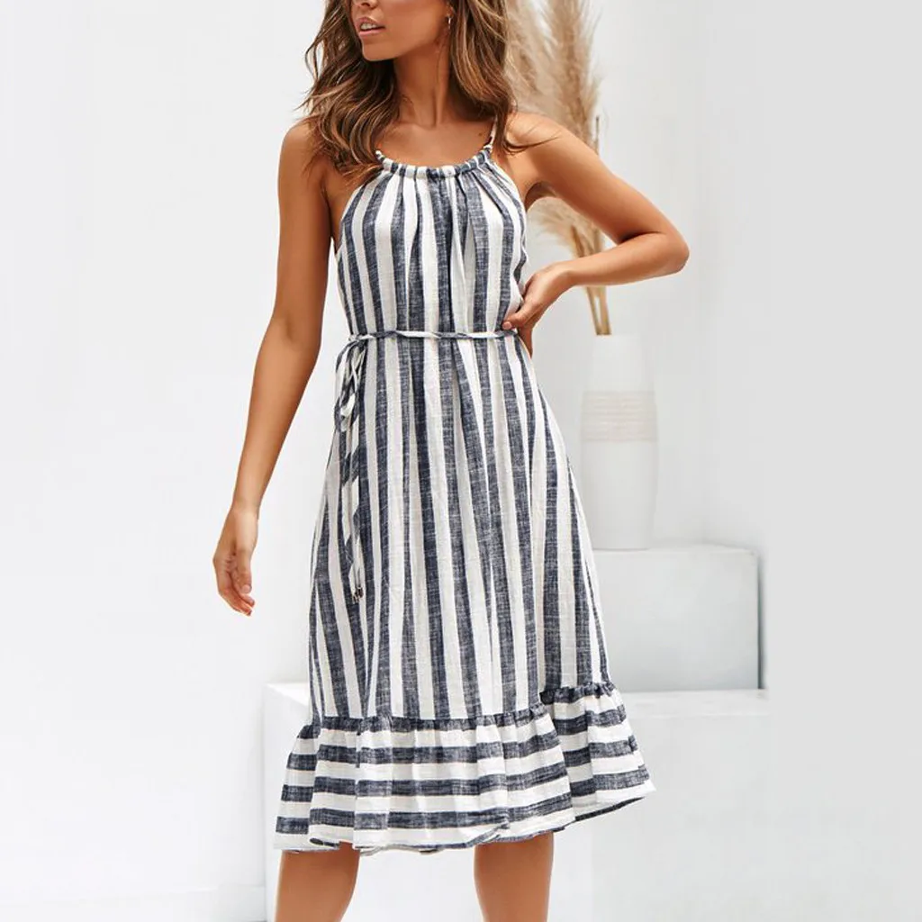 women dress elegant 2019 Womens summer dresses casual beach Sleeveless Ladies O-Neck Bandage Stripe Printed Dress#G6
women dress elegant 2019 Womens summer dresses casual beach Sleeveless Ladies O-Neck Bandage Stripe Printed Dress#G6
