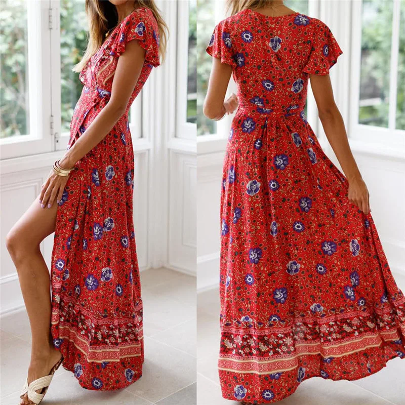 Women Boho Floral Printed Dress 2019 Summer Holiday Beach Long Maxi Evening Party Dress Chic Ethnic Style V-neck Split Dresses
Women Boho Floral Printed Dress 2019 Summer Holiday Beach Long Maxi Evening Party Dress Chic Ethnic Style V-neck Split Dresses