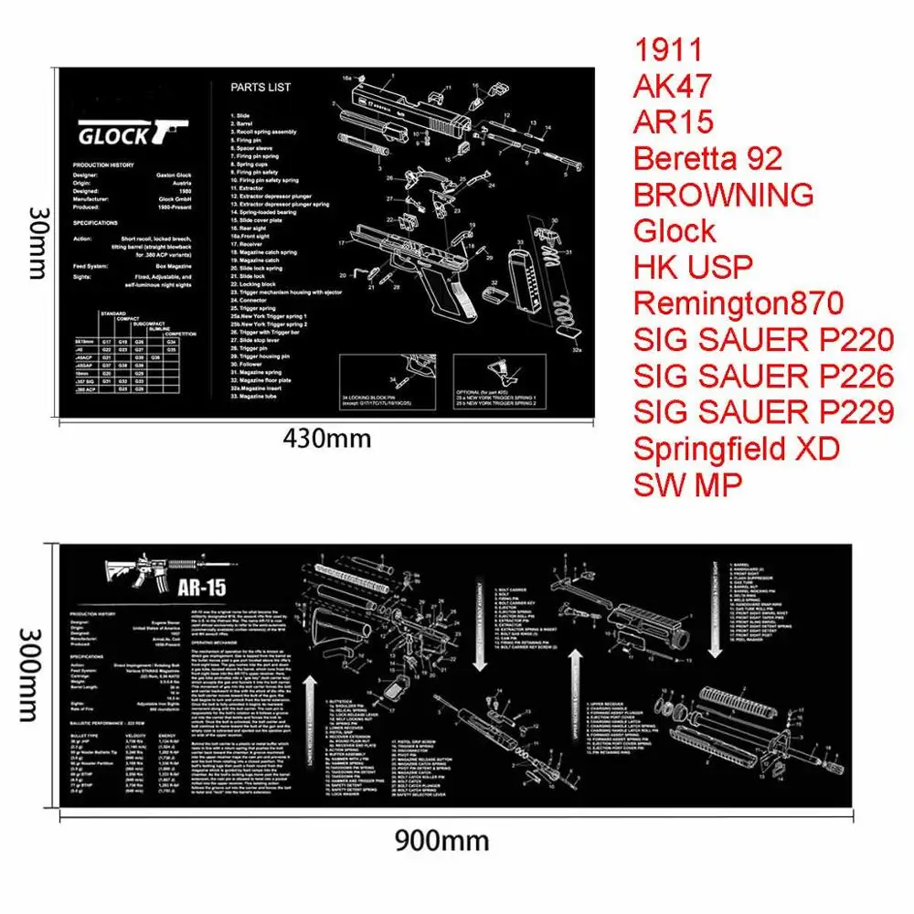 Glock Gun Cleaning Rubber Mat With Parts Diagram and Instructions Armorers Bench Mat Mouse Pad for SIG P226 P229 Colt 1911
Glock Gun Cleaning Rubber Mat With Parts Diagram and Instructions Armorers Bench Mat Mouse Pad for SIG P226 P229 Colt 1911