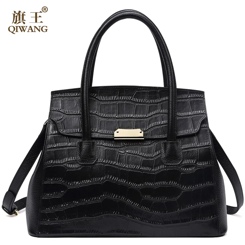 

QIWANG Real Leather Women Handbag Women Crocodile Bag Cow Tote Bag for Women Fashion leather Bag 2018 New Luxury Purse