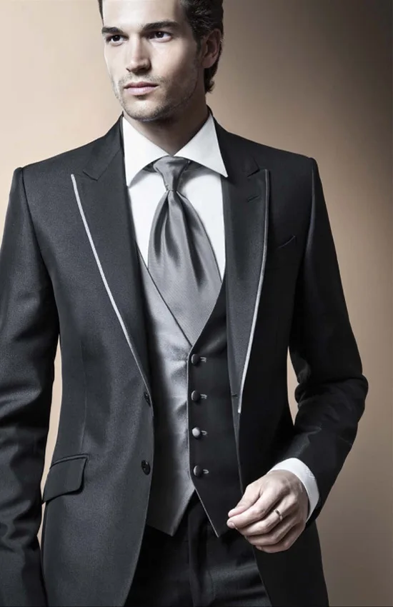 2018 black thin body men's wedding suits men the groom and his attendants crime suit (jacket + pants vest tie) | Мужская одежда