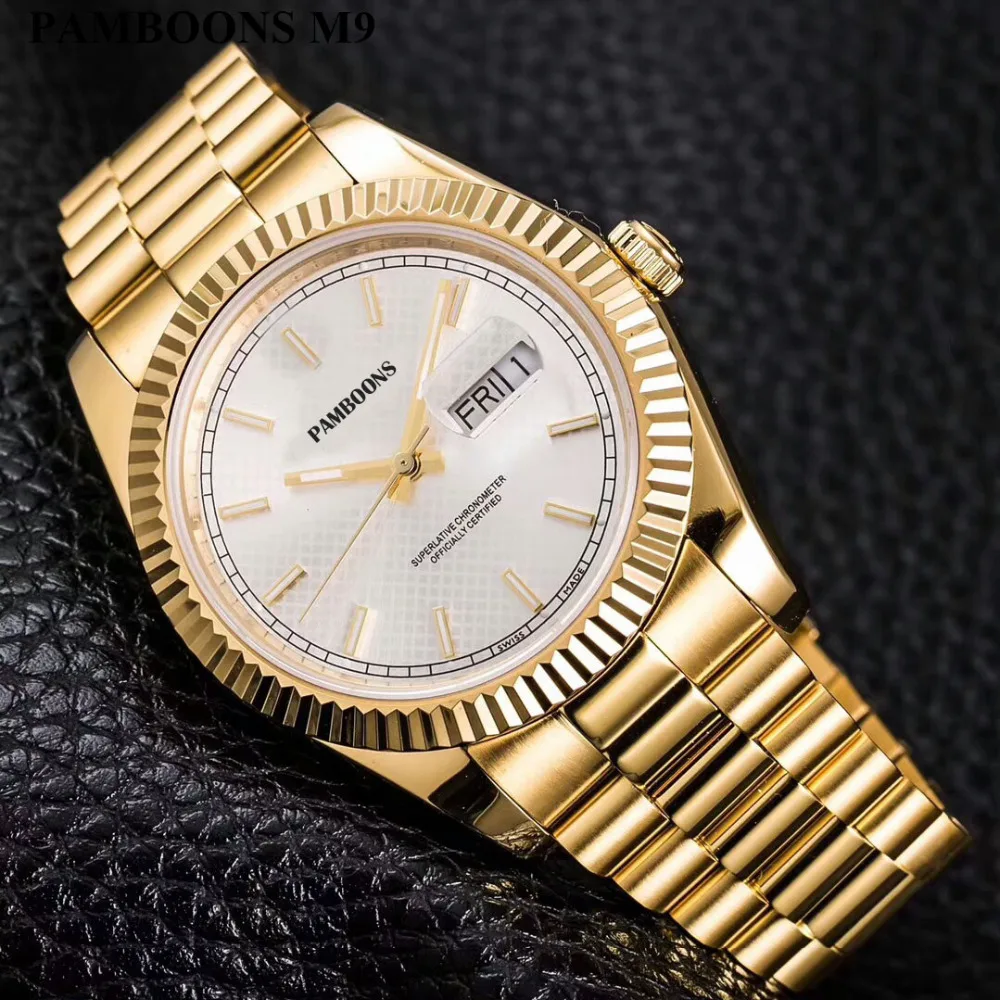 PAMBOONS BRAND Full Automatic Watch Men Gold Mechanical Watches Waterproof Luminous Hands Date Calendar montre automatique homme
PAMBOONS BRAND Full Automatic Watch Men Gold Mechanical Watches Waterproof Luminous Hands Date Calendar montre automatique homme