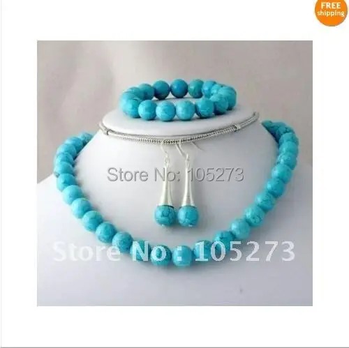 Wholesale!Jewelry Set 10mm Round Shaper Blue Turquoises Necklace Bracelet Earring Fashion Jewelry Free Shipping NF299
Wholesale!Jewelry Set 10mm Round Shaper Blue Turquoises Necklace Bracelet Earring Fashion Jewelry Free Shipping NF299