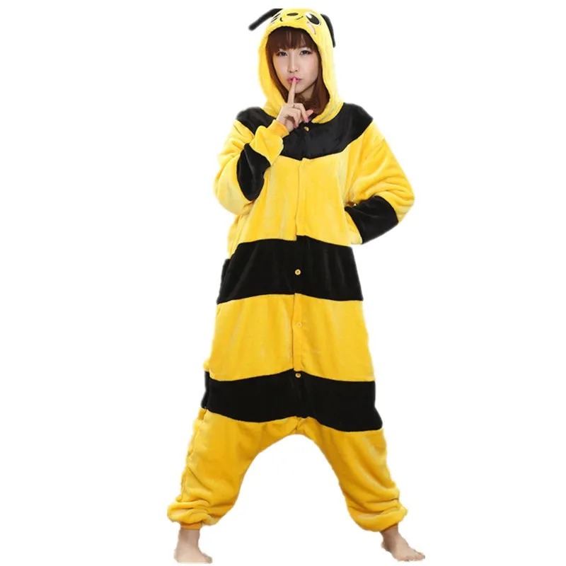 Lovely Yellow Bee Pajamas For Adult Costume Party Festival Soft Women Flannel Onesie Cartoon Jumpsuit Kigurumi Winter Sleep Suit (2)