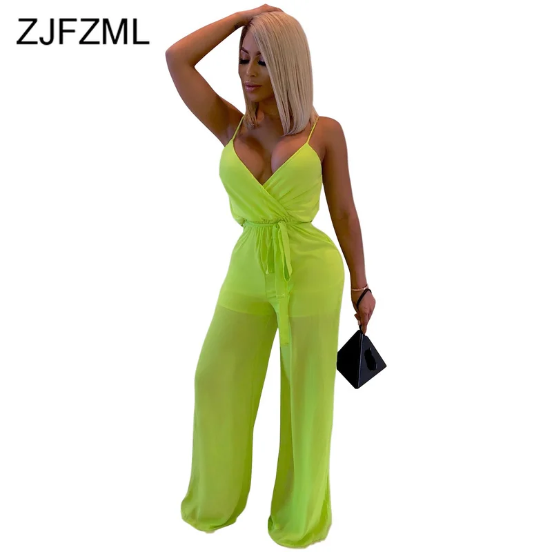 Mesh Patchwork Sexy Party Jumpsuit Women Spaghetti Strap Backless Wide Leg Bodysuit Summer Neon Green V Neck Sleeveless Overall
Mesh Patchwork Sexy Party Jumpsuit Women Spaghetti Strap Backless Wide Leg Bodysuit Summer Neon Green V Neck Sleeveless Overall