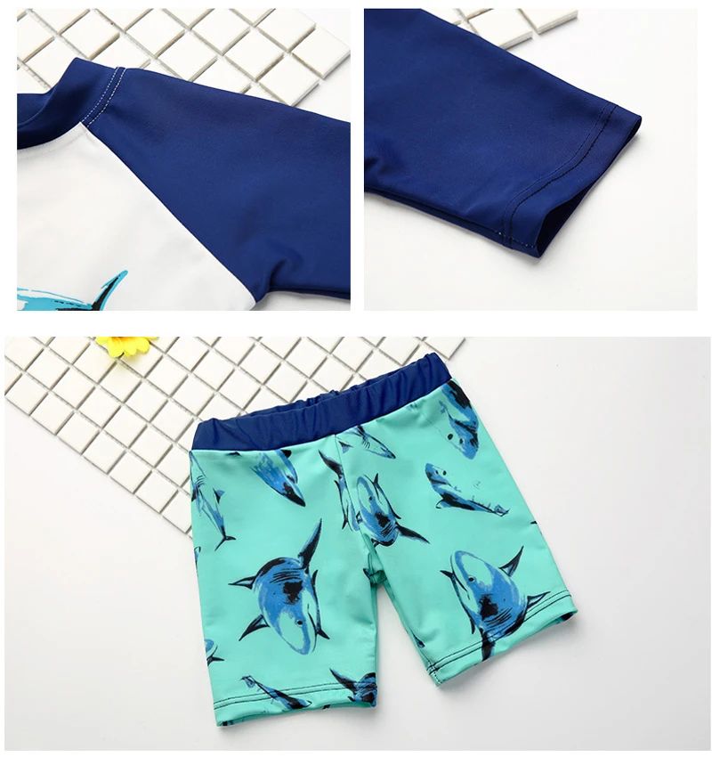 Baby Boy Swimwear Kids Bathing Surfing Clothing 4pcs With Glasses Sharks Swimsuit Children Beach Wear UV Protect Summer Bodysuit_10.jpg