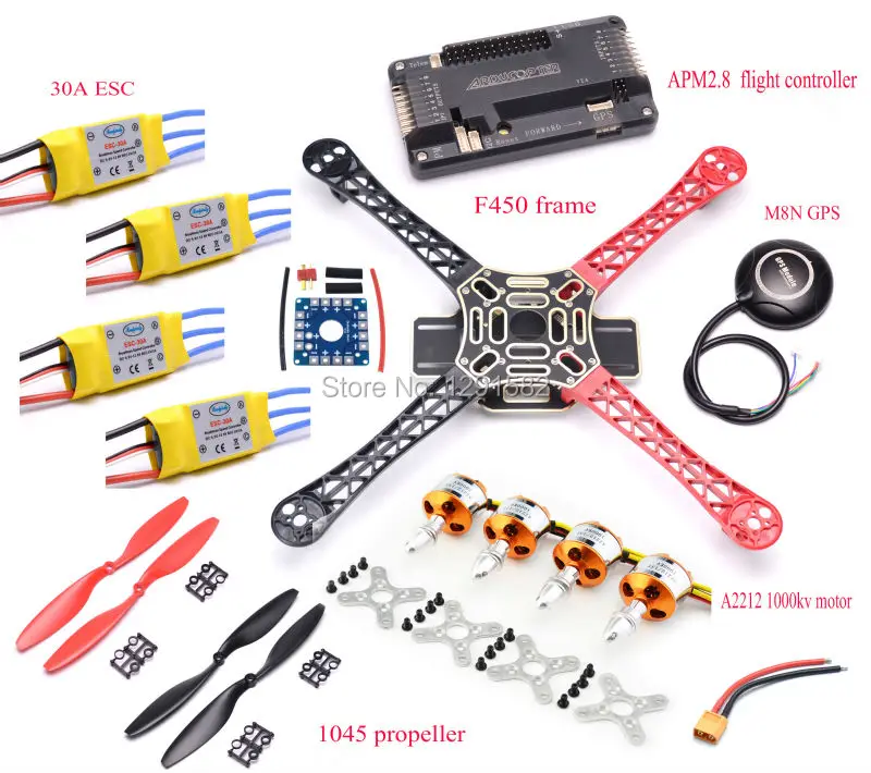 F450 Quadcopter Rack Kit Frame + APM2.8 controller board + 6M / 7M / M8N GPS + 2212 1000KV + 30A ESC 1045 propeller for S500
F450 Quadcopter Rack Kit Frame + APM2.8 controller board + 6M / 7M / M8N GPS + 2212 1000KV + 30A ESC 1045 propeller for S500