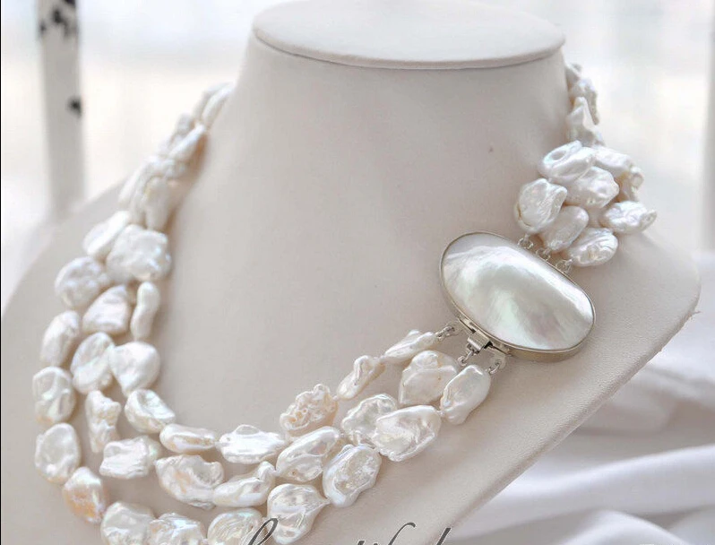 Free shipping 3strands 19mm BAROQUE white KESHI REBORN PEARL NECKLACE mabe clasp
Free shipping 3strands 19mm BAROQUE white KESHI REBORN PEARL NECKLACE mabe clasp