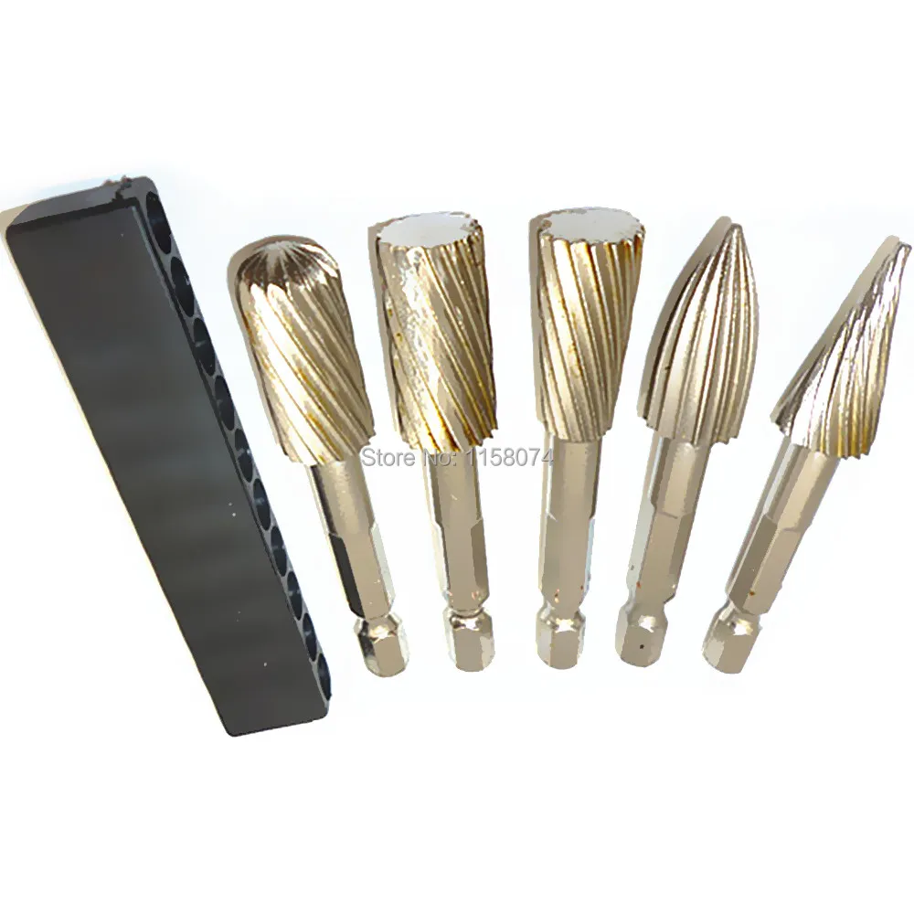 5 ROTARY BURR SET Wood Carving File Rasp Power Drill Bits
