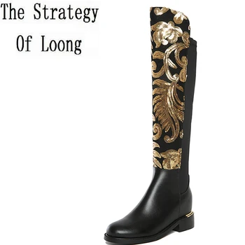 Winter Slim Plus Size 41 42 Women Genuine Leather Bling Knee-High Long Stretch Boots Ladies Zipper Flowers Shoes 20200305
Winter Slim Plus Size 41 42 Women Genuine Leather Bling Knee-High Long Stretch Boots Ladies Zipper Flowers Shoes 20200305