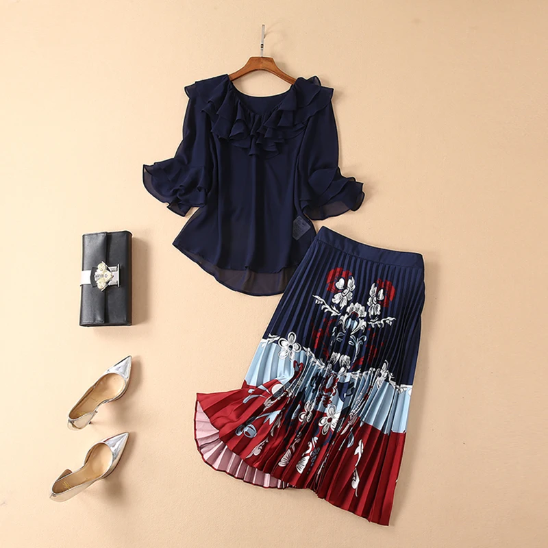 Sale HIGH QUALITY New Fashion 2019 Deesigner Runway Suit Set Women's 3/4 Sleeve Ruffle Blouse Top Pleated Skirt Set
Sale HIGH QUALITY New Fashion 2019 Deesigner Runway Suit Set Women's 3/4 Sleeve Ruffle Blouse Top Pleated Skirt Set