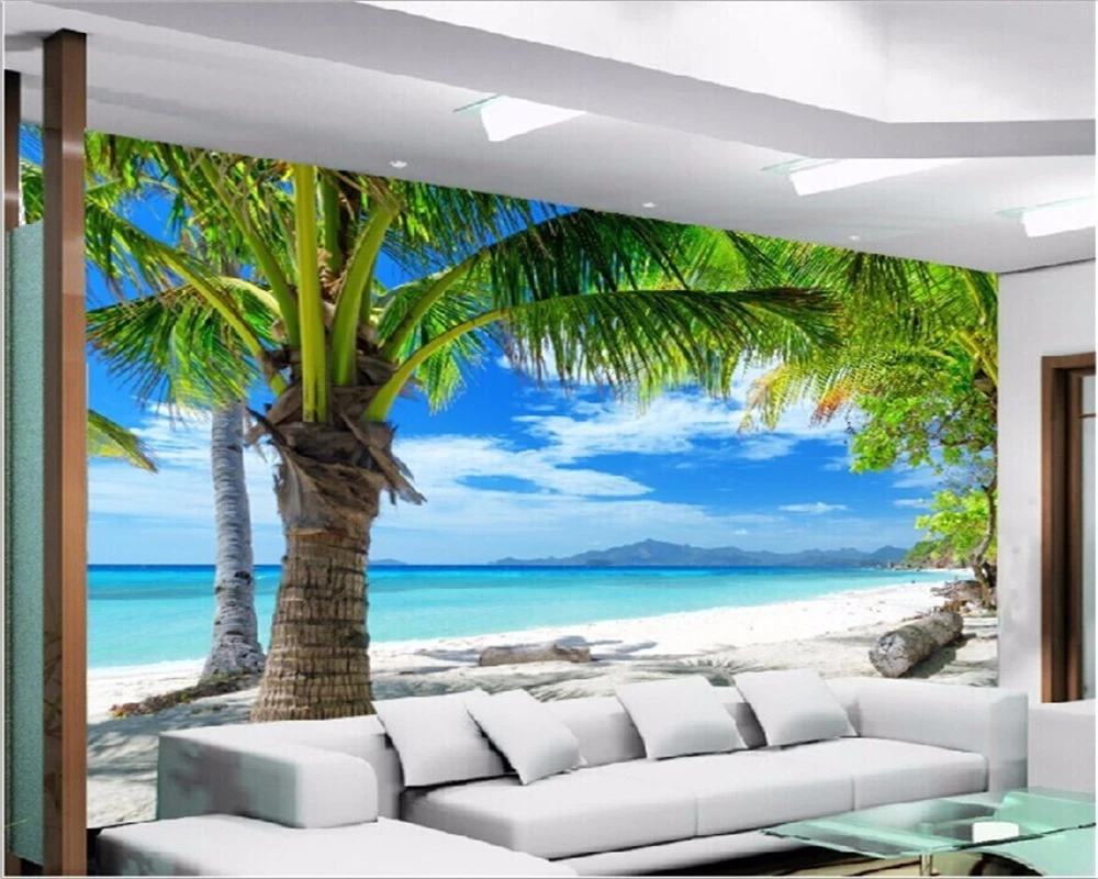 

beibehang Wallpaper custom wallpaper mural photos beautiful blue sky white clouds white beach lake water coconut beach scenery